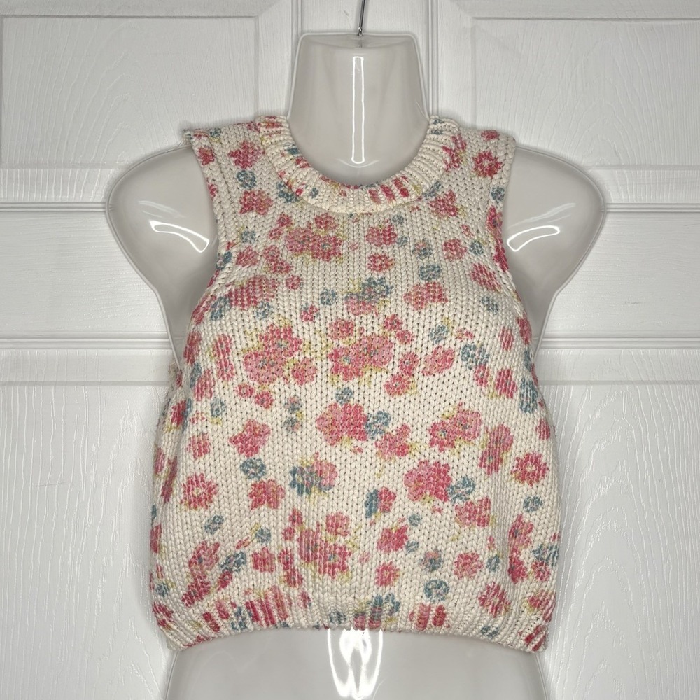 Zara Floral Knit Crop Top - Pink and Cream